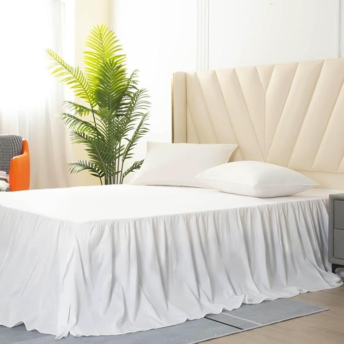 White Bed Skirt Queen Size Ruffled Bed Skirt with Split Corners, Queen Bed Skirt 22 Inch Drop, TSUTOMI Queen Size Bed Skirt White for Ruffled Bed Skirt with Split Corners, Bed Skirt Queen Size
