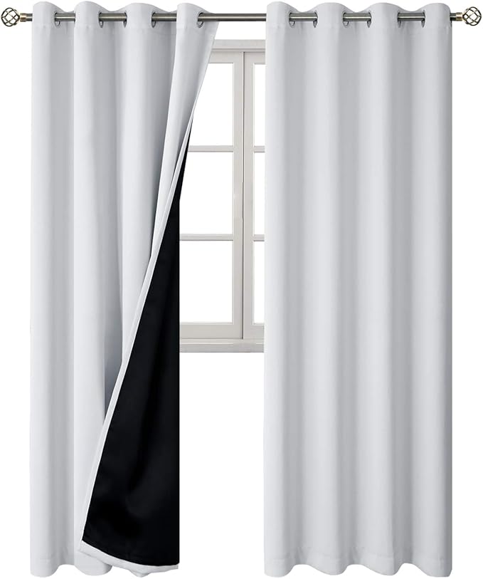 BGment Greyish White 100% Blackout Curtains for Living Room 95 Inch Length 2 Panels, Thermal Insulated Full Light Blocking Energy Save Window Drapes for Nursery Bedroom Darkening, 52 Inch Wide Each
