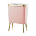 Procade Bathroom Trash Can with Lid, 4 Gallon Pink Garbage Can, Tall Plastic Trash Bin with Push Button, Slim Gold Trash Can Waste Basket for Room, Bedroom,Office,Kitchen