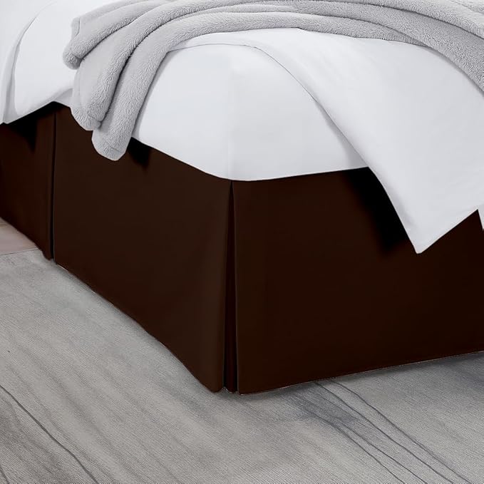 King Bed Skirt, Luxury 15 Inch Drop Chocolate Pleated Bed Skirt, Double Brushed Microfiber, Box Pleat Design, Wrinkle & Fade Resistant, Easy Fit Tailored Bedskirt for King Size Beds