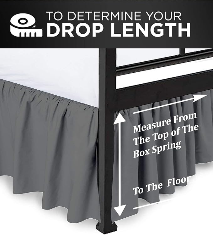 Ruffled Bed Skirt with Split Corners, Dark Grey, Twin 12 Inch Drop Bedskirt, Hotel Quality Brushed Microfiber Wrinkle Free Dust Ruffle Bed Skirt Twin Size
