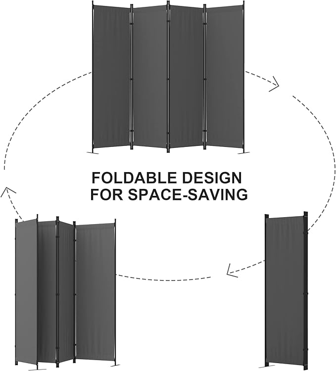Room Divider, 4 Panel Folding Privacy Screen, 88” Portable Separating with 3 Metal Feet, Partition Room Dividers, Lightweight Freestanding Wall Divider Screen for Office Bedroom Hospital(Grey)