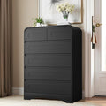 Tall Dressers for Bedroom, 6 Drawers Dresser & Chest of Drawers with Pre-Installed Slides&Curved Profile Design, Modern Closet Storage Wood Dressers Organizer for Living Room Hallway, Black