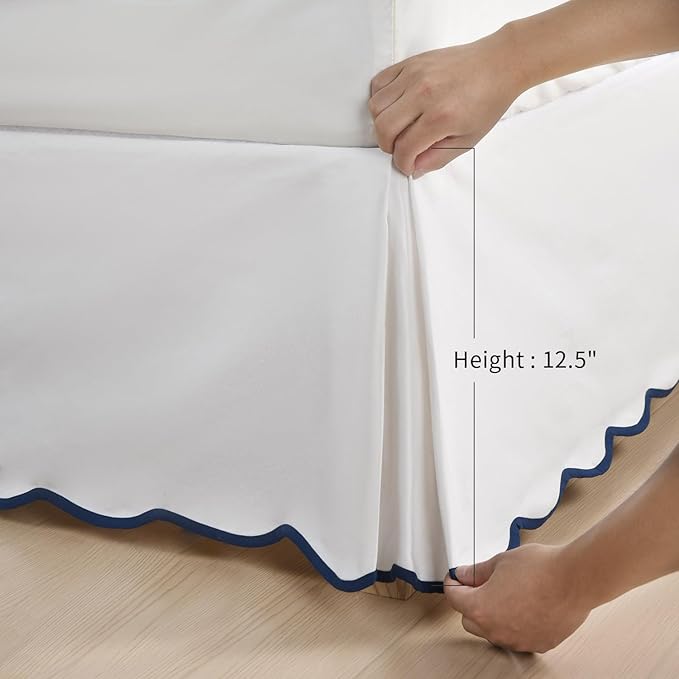 HIG King Bed Skirt - Easy Fit Scallop Edge Pleated Bedskirts with Spilt Coner, 12 Inch Drop Anti-Slip Dust Ruffle, Thick Fabric for Enhanced Privacy, Pre-Washed for Long-Lasting Use, Machine Washable