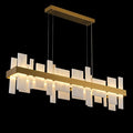 Alabaster Rectangle Chandelier, Natural Spanish Stone Texture Chandeliers, 46.8" Adjustable Alabaster Chandelier Over Table for Dining Room, Bedroom, Island– Modern Luxury Ceiling Lighting