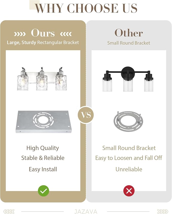 Bathroom Vanity Light Fixtures Over Mirror 3-Light Hammered Glass Wall Mounted Modern Brushed Nickel - VL01BNH-3