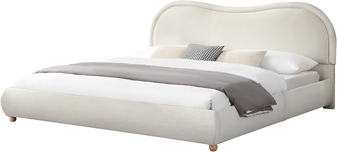 King Size Upholstered Platform Bed Frame, Modern Cloud Bedframe with Headboard, Low Profile Bed Floor Bed Frames with Soft Rounded Corners, No Box Spring Required, Easy Assembly, Chenille Cream