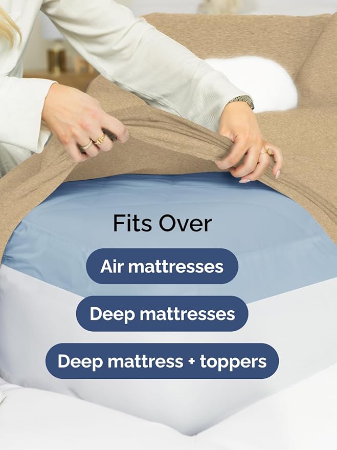 Extra Deep Queen Sheet Set - 6 Piece Breathable and Cooling Sheets - Hotel Luxury Bed Sheets Set - Easy Fit - Soft, Wrinkle Free and Comfy Sheets Set - Heathered Tan Sheet Set with Extra Deep Pockets