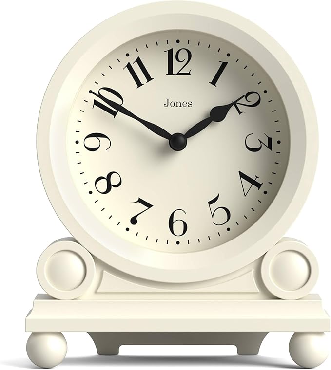 JONES CLOCKS® Maida Vale Mantel Clock | Small Traditional Desk Clock | Pale Cream | Pretty & Charming Ideal for Mantelpiece, Bookshelf or Bedside