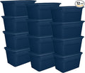Sterilite 12-Pack Tote, Plastic Storage Bins with Snap Lids, 30 Gallon, Marine Blue - Stackable Home Organizers with In-Molded Handles for Bedroom, Garage, Basement and Attic