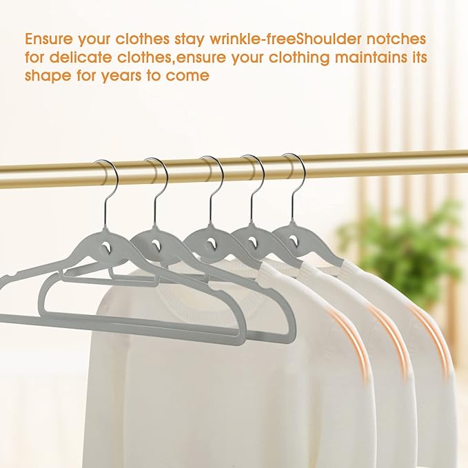 Velvet Clothing Hangers Slim Stackable Non-Slip Grey Suit Hanger Space Saving Clothes Hanger Heavy Duty Adult Hangers with 360°Swivel Hook Pack of 20