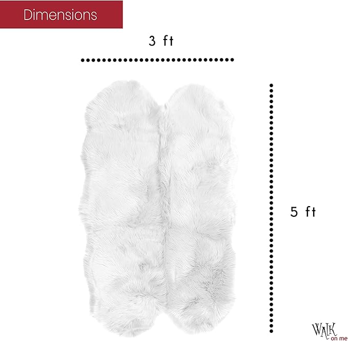 Silky Soft Faux Fur Rug, 3 ft. x 5 ft. White Fluffy Rug, Shaggy Sheepskin Great for Living Room, Bedroom, Kid's Room, or Nursery, Home Décor Accent, Machine Washable with Non-Slip Backing