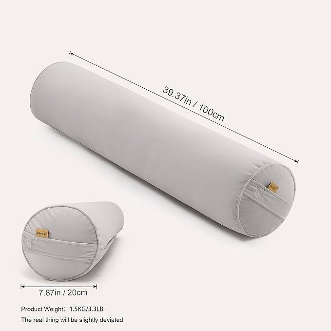 Long Pillow for Bed – Round Bolster Pillow for Adults, Body Pillow for Sleeping, Ergonomic Support,39.37x 7.87 Inches,Silver Gray