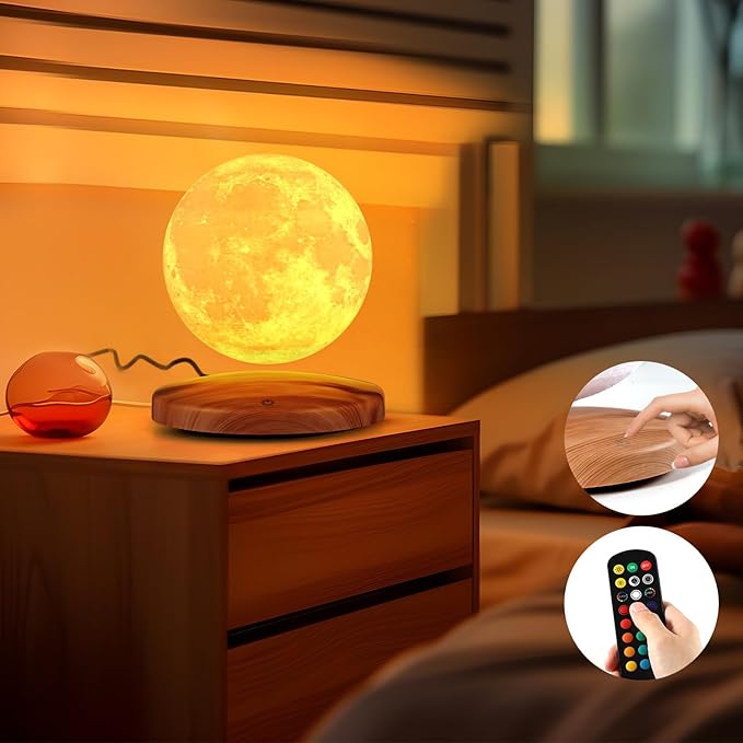 Levitating Moon Lamp Galaxy Lamp 6 inch 18 Colors LED 3D Moon Light, Remote & Touch Control Lava Lamp Moon Night Light Gifts for Girls Boys Kids Women Birthday