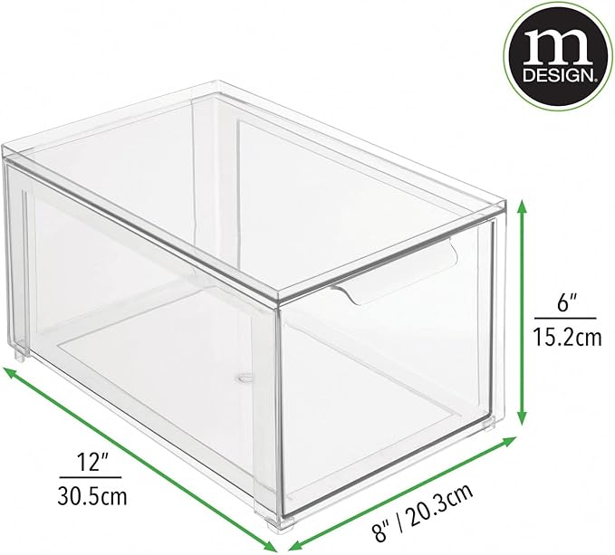 mDesign Plastic Stackable Bathroom Storage Organizer Bin with Pull Out Drawer for Cabinet, Vanity, Shelf, Cupboard, Cabinet, or Closet Organization - Lumiere Collection - 8 Pack - Clear