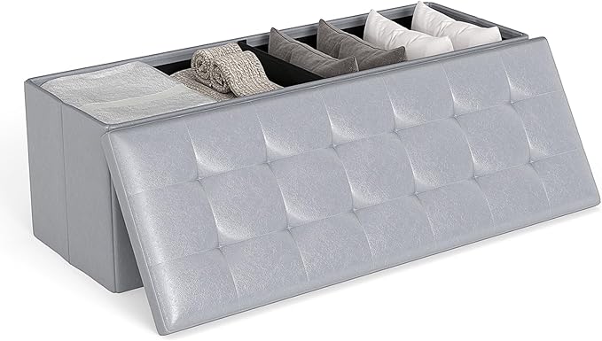 Giantex 43 Inches Folding Storage Ottoman Bench, Upholstered PU Leather Storage Chest with Side Pocket, Padded Seat, End of Bed Bench, Collapsible Ottoman Foot Rest for Living Room, Bedroom & Entryway