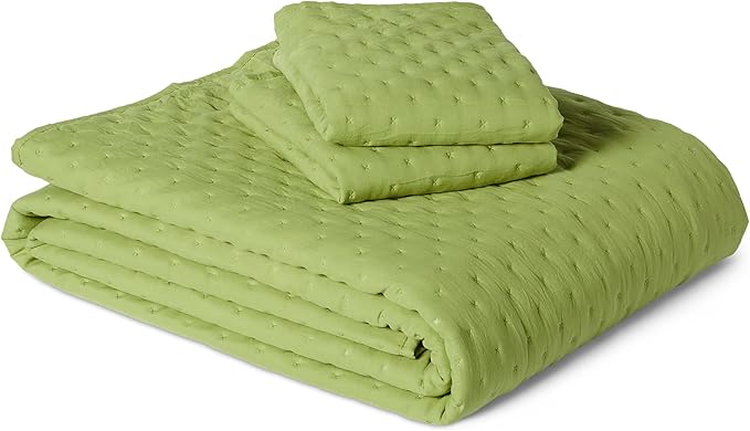 Amazon Basics Brushed Microfiber Quilt Set, Extra Soft with Natural Texture, 3-Piece,Queen/Full, Green