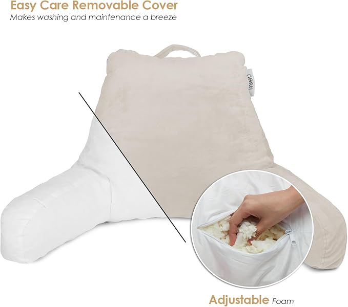 Nestl Reading Pillow for Kids & Teens with Shredded Memory Foam, Backrest Pillows for Reading, Watching, and Gaming, Use on The Couch, Bed, or Floor, Adjustable Support with Washable Cover Linen
