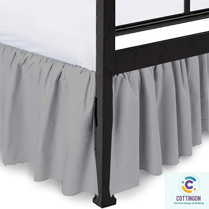 Cottingon Ruffled Bed Skirt with Split Corners-Dust Ruffle - 14" Drop 100% Microfiber Soft,Sheen & Luxurious Look - Bed Skirts (Light Grey -King)