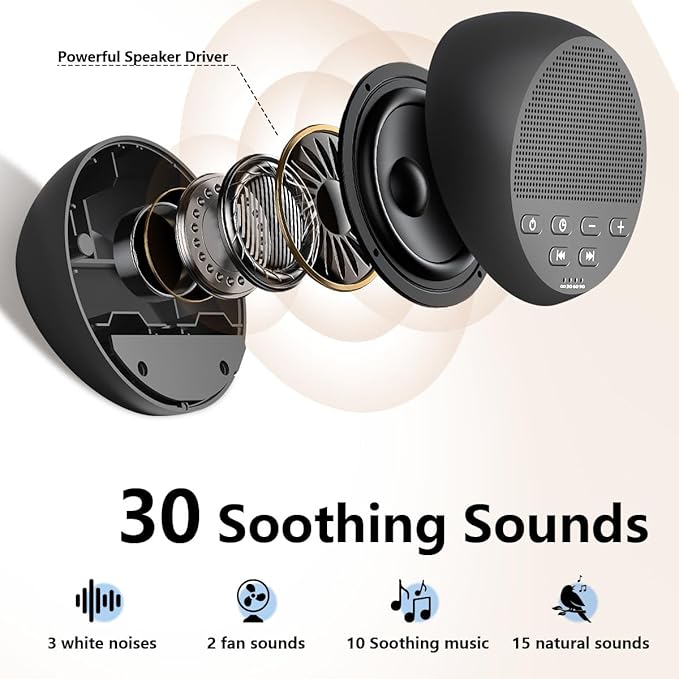 Portable Rechargeable Sound Machine White Noise Machine with 30 Soothing Sounds for Baby Kids Adults 32-Level Vol 4 Timer Brown Noise Sleep Sound Machine for Travel Office Privacy Home