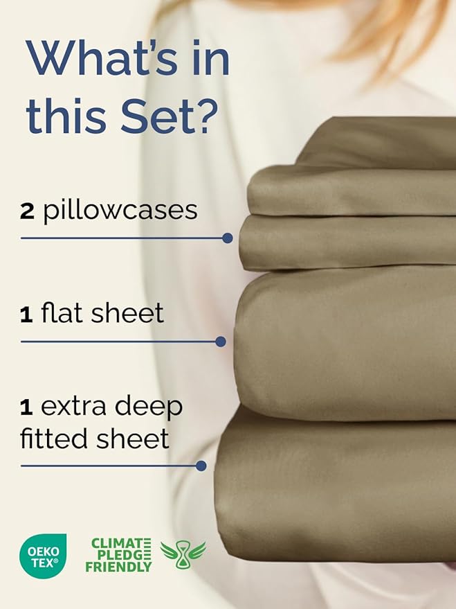 Extra Deep Twin XL Sheet Set - 4 Piece Breathable & Cooling Sheets - Hotel Luxury Bed Sheets Set - Easy & Secure Fit - Soft, Wrinkle Free & Comfy Sheets Set - Khaki Sheet Set with Extra Deep Pockets