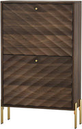 Shoe Storage Cabinet with Textured Diagonal Lines Doors 2 Flip Drawers, Walnut Narrow Shoe Cabinet Storage for Entryway, Freestanding Shoe Organizer Cabinet, Slim Shoe Rack Cabinet