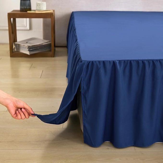 Bed Skirt Full Size Ruffled Bed Skirt with Split Corners, Full Bed Skirts 12 Inch Drop with Platform, 12'' Full, Navy Blue