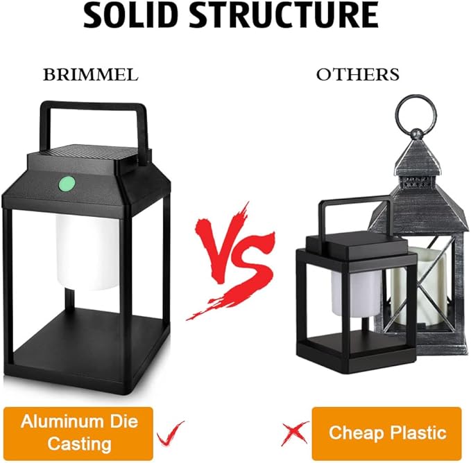 Solar Outdoor Lantern Aluminum LED Portable Rechargeable Table Lamp 35W 3000K Outdoor Nightstand Lamp IP44 Waterproof Cordless Touch Control USB Solar 2 in 1 Hand Light for Patio, Black