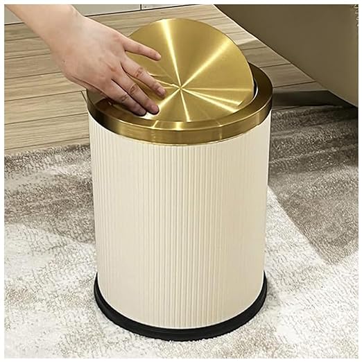 4 Gallon Bathroom Trash Can with Swing Lid, Large Gold White Garbage Can, Fancy, Big Leather Waste Basket, for Girls Bedroom Kitchen Powder Room (15L White)