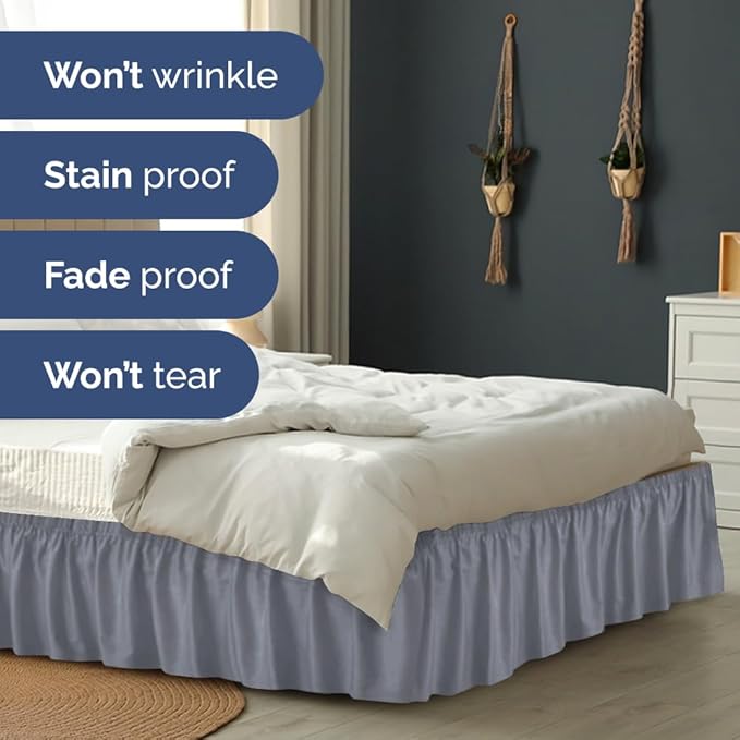 Wrap Around Dust Ruffle Bed Skirt - Steel Blue - Twin/Twin XL Size Beds w/ 12 Inch Drop - Easy Fit Elastic - Adjustable Pleated Bedskirt w/Brushed Fabric - Wrinkle Free, Women, Men, Kids & Teens