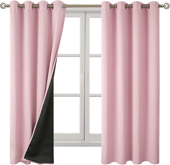 BGment Baby Pink 100% Blackout Curtains for Nursery Bedroom 69 Inch Length 2 Panels, Thermal Insulated Full Light Blocking Grommet Noise Cancelling Window Curtains for Girls Room, 55 Inch Wide Each