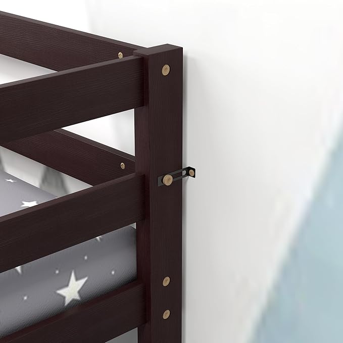 Giantex Bunk Bed Twin Over Twin, Solid Wood Bunk Bed with Sturdy Ladder & 12 Inch Safety Guard Rails, Twin Size Wood Bed Frame for Dormitory, No Box Spring Needed, Bunk Beds for Kids Teens, Espresso