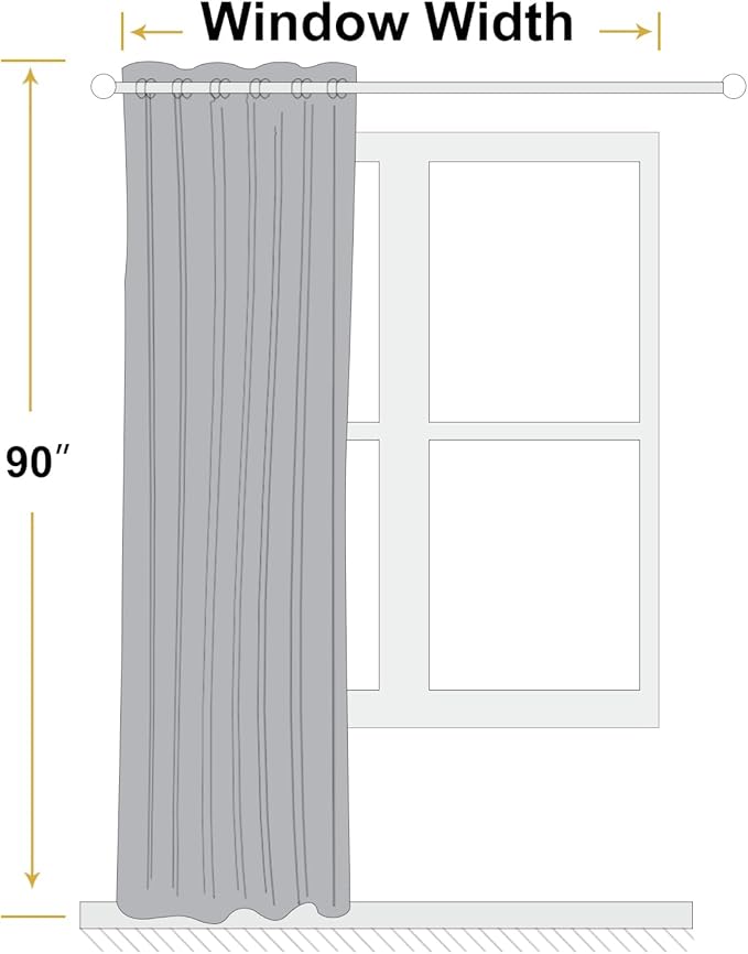 ChrisDowa 100% Blackout Birch Solid Curtains 90 Inches Long 2 Panels for Bedroom Living Room,Farmhouse Room Darkening Thermal Insulated Soundproof Grommet Top Window Treatment Drapes,52x90