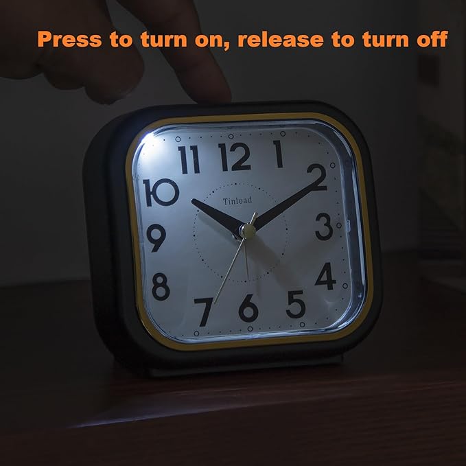 4.3" Retro Analog Alarm Clock • Silent Non Ticking • Gentle Wake • Beep Sounds • Increasing Volume • Battery Operated Snooze and Lighted on Demand • Retro Black