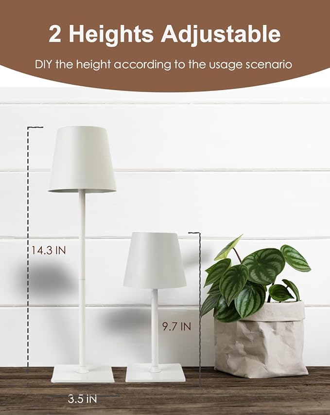 Cordless Table Lamp, Rechargeable Table Lamp with Touch Dimmable Control, Portable LED Desk Lamp for Indoor Patio (White-Rectangle, 1)