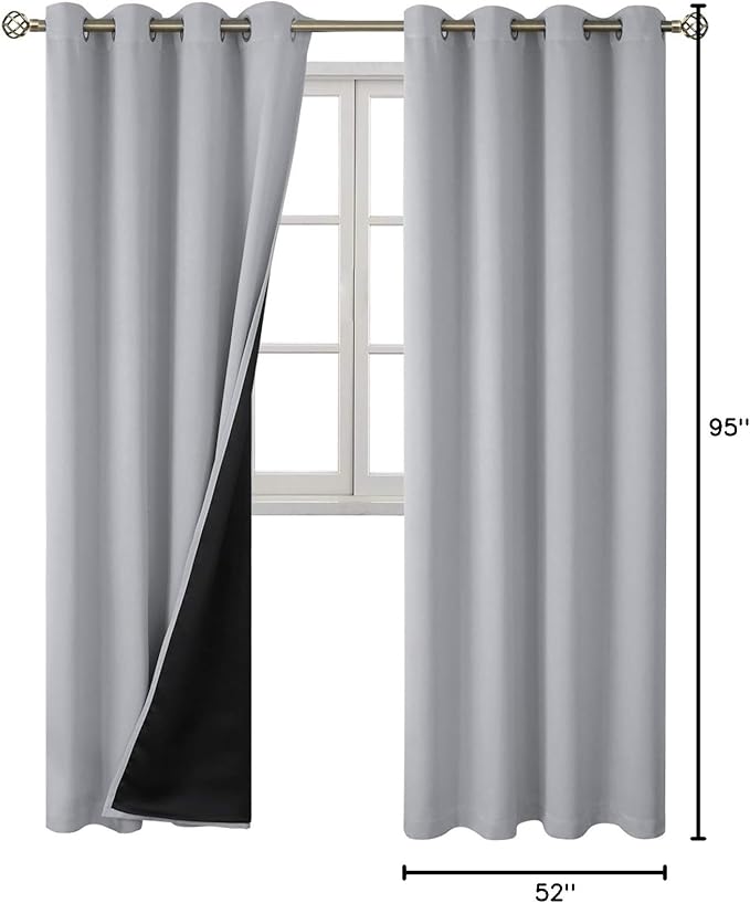 BGment Light Grey Blackout Curtains 95 Inches Long 2 Panels Set for Living Room, Thermal Insulated 100% Light Blocking Curtains & Drapes, Grommet Soundproof Curtains for Bedroom Window, Each 52 Wide