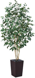 6ft Artificial Ficus Tree,Tall Faux Tree with Silk Leaves & Real Wood Trunk,UV Resistant Potted Fake Plant with Pebbles & Planter-Indoor Outdoor Floor Plant for Home Living Room,VN129