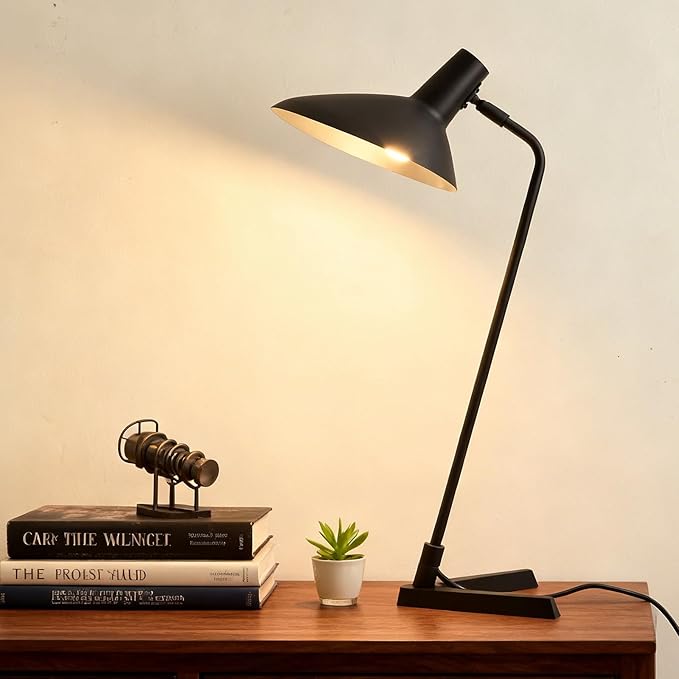 Industrial Desk Lamp Metal Modern Table Lamp 22", Adjustable Neck (4000K) with Adjustable Switch, Ideal for Office Desk Bedroom Bedside Lamps Study Room Living Room Side Table (Sand Black)