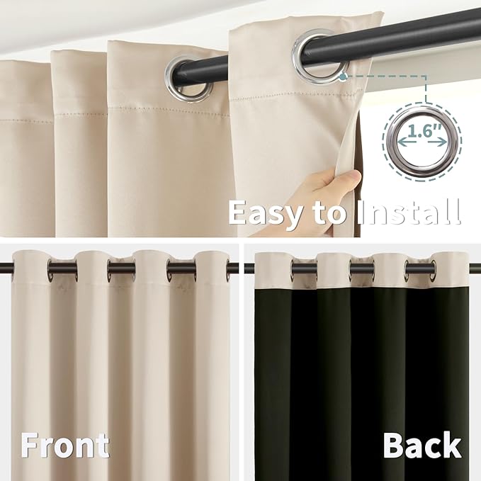 BGment Short 100% Blackout Curtains for Bedroom, Thermal Insulated Energy Efficiency Noise Reducing Grommet Curtains 45 Inch Length with Liner for Small Window 2 Panels Each 42 Inch Wide, Champagne