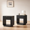 mopio Brooklyn Fluted Nightstand, Modern Farmhouse Nightstand, Small Side, Wood Bedside Table with Drawer, End Table with Storage, Fluted Night Stand, Curved Profile (Black Oak, Set of 2)