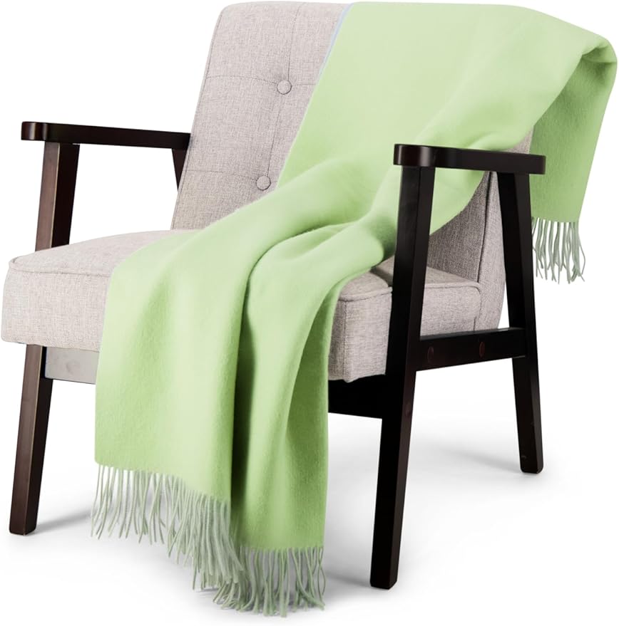 Alashan Cashmere Blend Double Faced Throw-Super Soft and Luxe Fabric- Perfect for Cozy Nights! 95% Merino Wool/5% Cashmere, 50" x 70", Great Gift Item. (Sea Glass & Blue Haze)