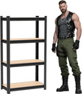 Wooden Garage Shelving, 4-Tier Storage Shelves, Double-Layer Uprights, Thickened Shelves, Waterproof &Rustproof, Suitable for Garage, Kitchen, Living Room. （24''W*12''D*46''H