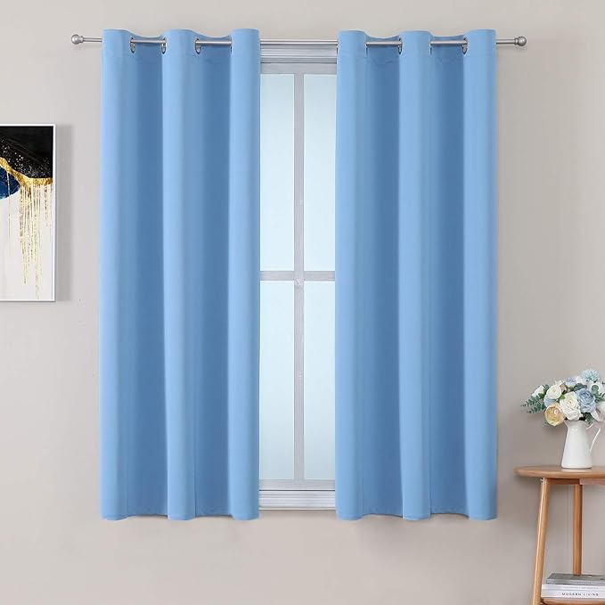ChrisDowa Grommet Room Darkening Curtains for Bedroom and Living Room - 2 Panels Set Thermal Insulated Blackout Curtains (Sky Blue, 38W x 45L)