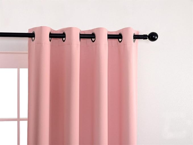 MIUCO Room Darkening Soild Grommet Blackout Curtains for Kids Bedroom Window Curtains Set of 2 52x84 Inch Pink, Bonus 2 Tie Backs Included