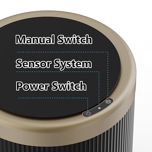 URALFA 3.7 Gallon Motion Sensor Bathroom Trash Can with Lid，Automatic Waterproof Touchless Garbage Can, Smart Plastic Trash Bins Suitable for Toilet, Office, Bedroom, Kitchen (Dark Grey)
