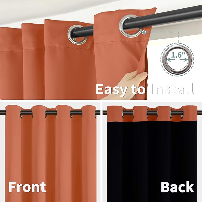BGment Short 100% Blackout Curtains for Bedroom, Thermal Insulated Energy Efficiency Noise Reducing Grommet Curtains 54 Inch Length with Liner for Small Window 2 Panels Each 42 Inch Wide, Terracotta