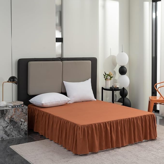 Bed Skirt Queen Size Ruffled Bed Skirt with Split Corners, Queen Bed Skirt 14 Inch Drop, TSUTOMI Queen Size Bed Skirt Terracotta for Ruffled Bed Skirt with Split Corners, Bed Skirts Queen Size