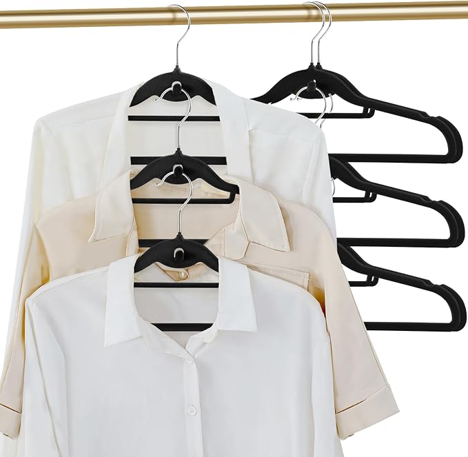 Velvet Clothing Hangers Slim Stackable Non-Slip Black Suit Hanger Space Saving Clothes Hanger Heavy Duty Adult Hangers with 360°Swivel Hook Pack of 20