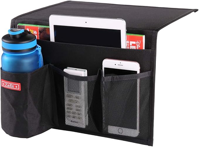 Zafit Bedside Storage Organizer - Table Cabinet Organizer Caddy for Remotes, Phone, Glasses (4 Pockets - Black)