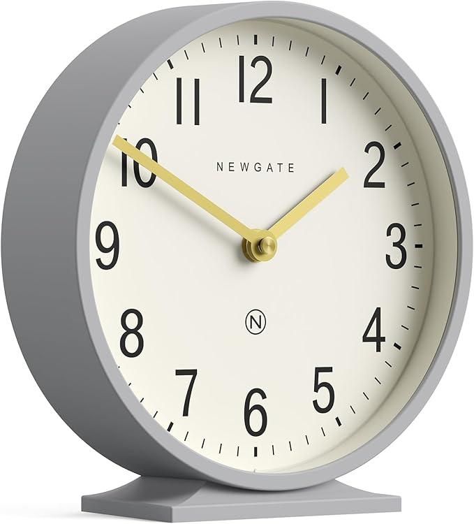 NEWGATE® Q Mantel Clock | Modern Classic Round Mantel Clock | Clockwork Gray | Contemporary Style for Mantel, Desk, Table, Shelf or Bedside